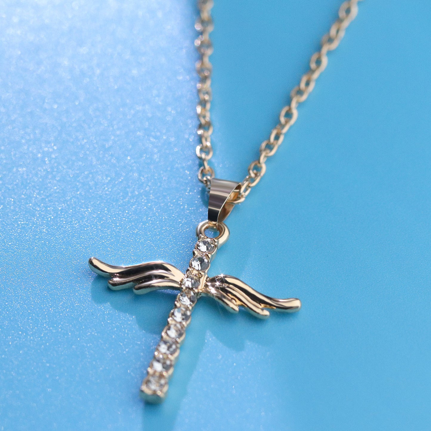 Angel Wings Cross Pendant Necklace For Woman Stainless Steel Chain Necklace Jewelry Gift