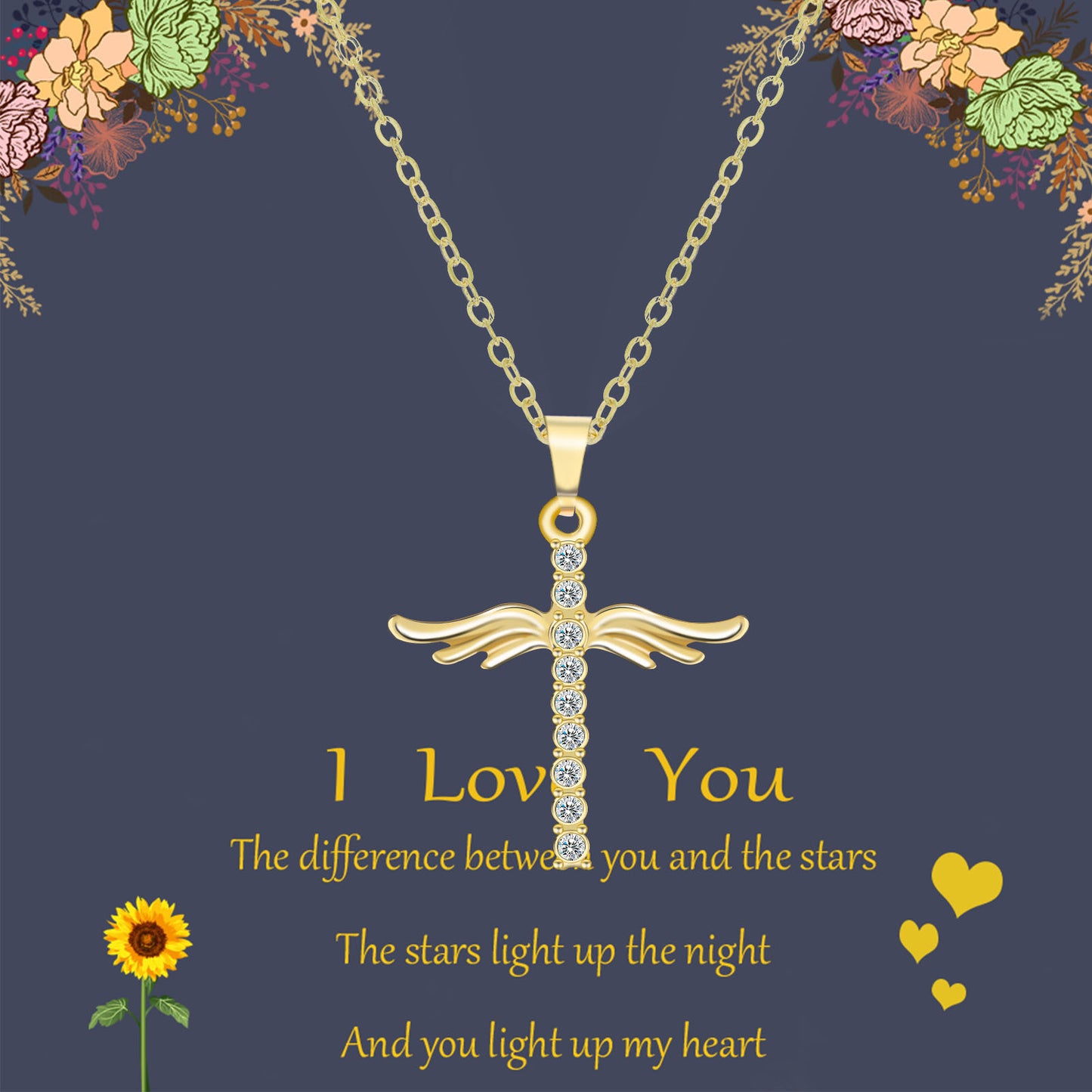 Angel Wings Cross Pendant Necklace For Woman Stainless Steel Chain Necklace Jewelry Gift