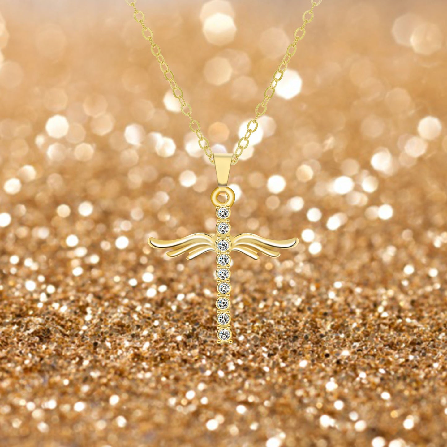 Angel Wings Cross Pendant Necklace For Woman Stainless Steel Chain Necklace Jewelry Gift