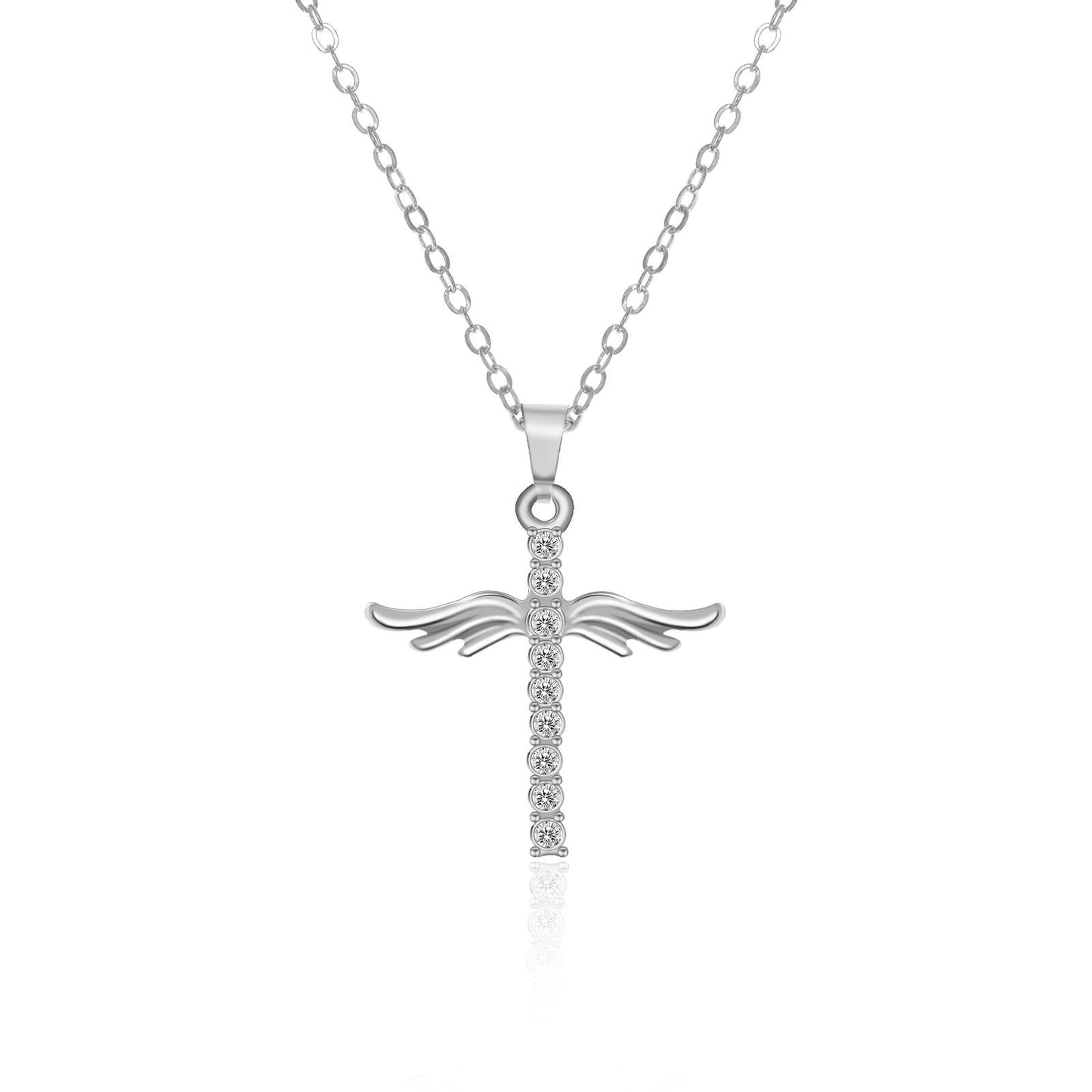 Angel Wings Cross Pendant Necklace For Woman Stainless Steel Chain Necklace Jewelry Gift
