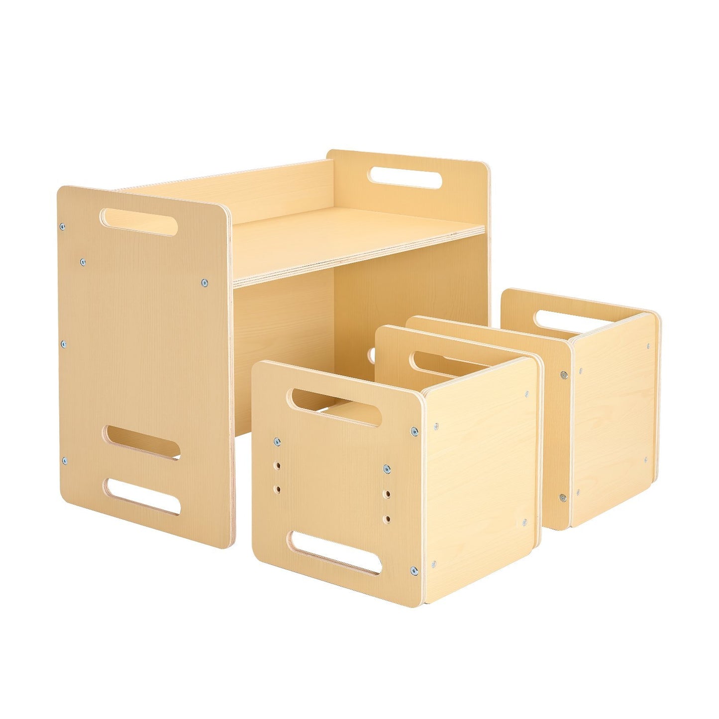 Montessori Weaning Table And Chair Set, Wooden Toddler Table And Chair Set With 2 Chairs, Adjustable Height Montessori Chair And Activity Table, Ideal For Reading, Eating, Playing - Natural