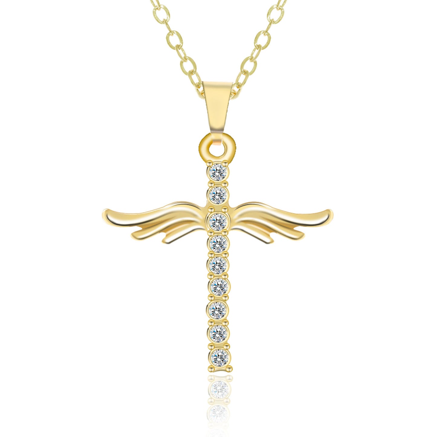 Angel Wings Cross Pendant Necklace For Woman Stainless Steel Chain Necklace Jewelry Gift